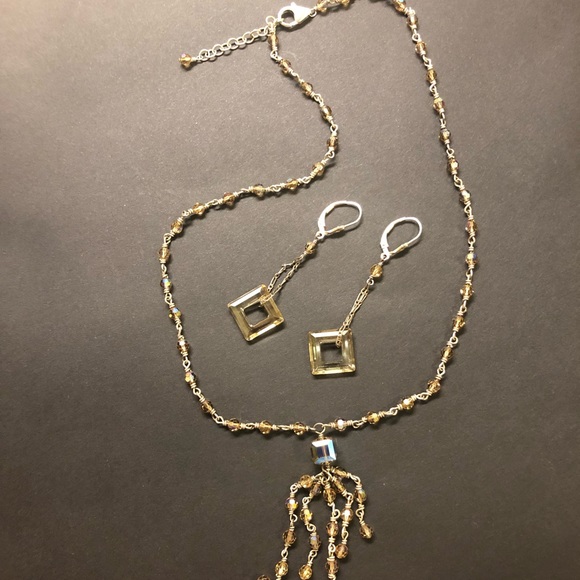 Jewelry - STERLING SILVER & crystal necklace & earrings set!